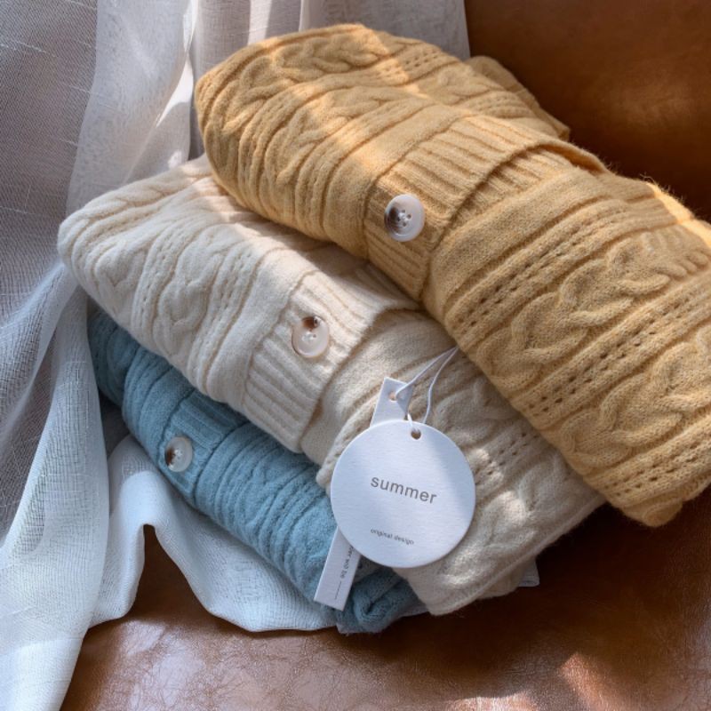 Áo khoác cardigan nữ len vặn thừng dày dặn ấm áp cổ tròn vintage rộng dài [ ORDER TAOBAO ]