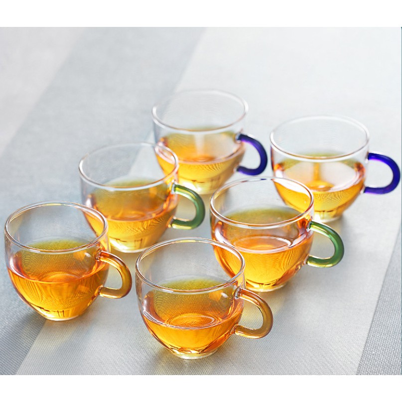 CHÉN TRÀ THỦY TINH QUAI MÀU - SET 6 CHÉN DUNG TÍCH 120ML