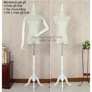 Manocanh tay giả gỗ trắng đế 3 chân
