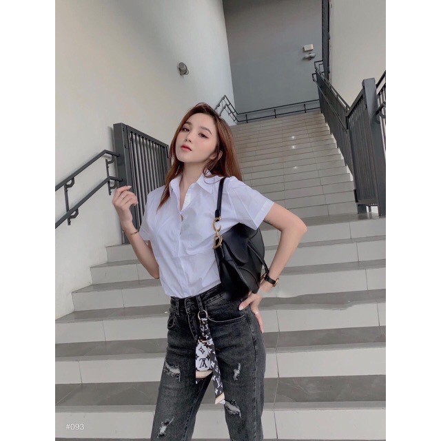 Áo sơ mi nữ công sở dáng xuông áo sơ mi cộc túi ngực chất vải đẹp  thời trang Banamo Fashion 321