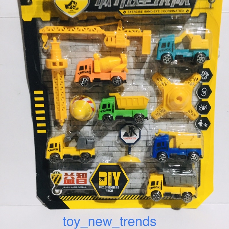 Đồ chơi cho bé, ô tô đồ chơi . Mô hình xe công trường sét 11 chi tiết, màu sắc rõ nét, xe chạy đà