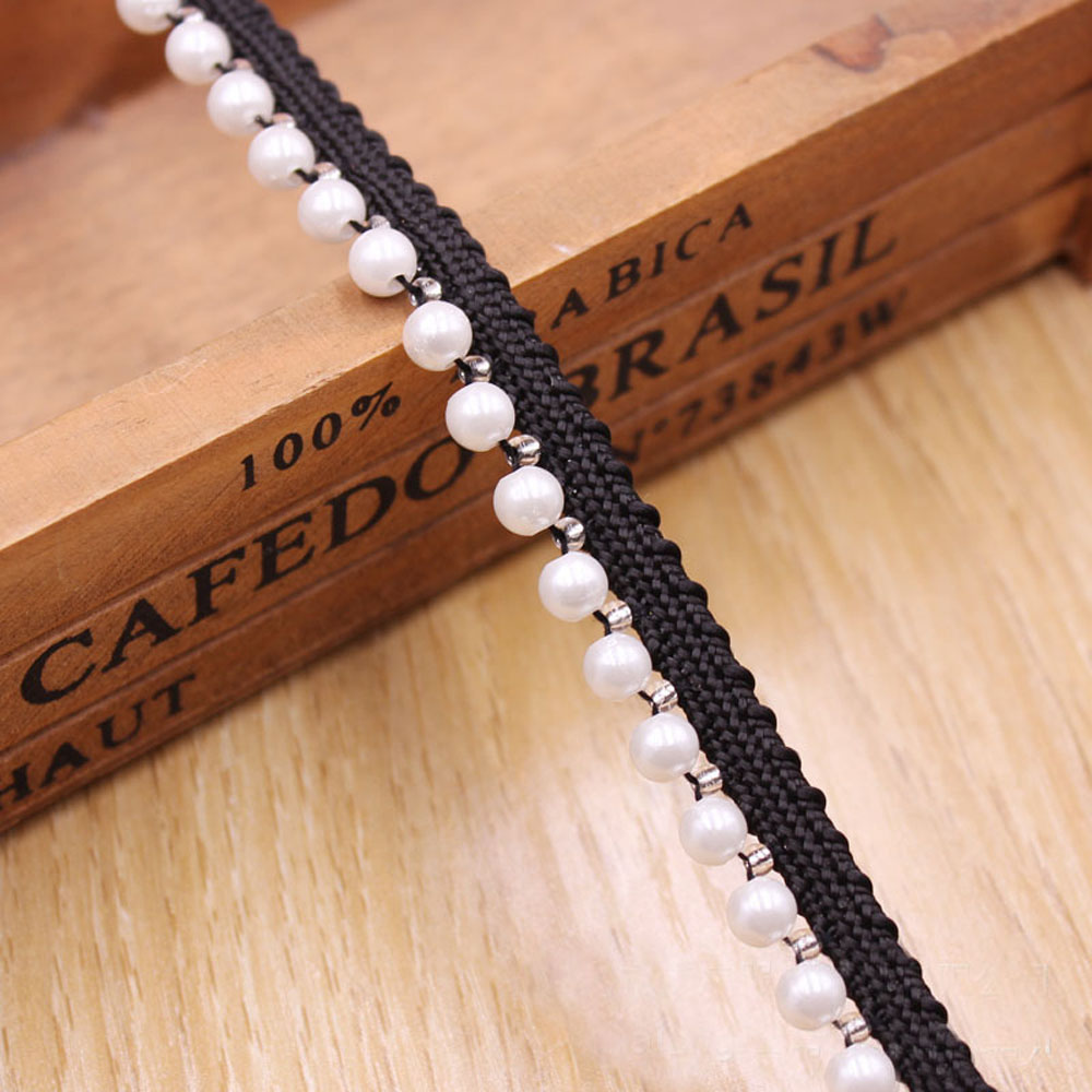 Cuộn Dây Ren Đính Ngọc Trai Giả Trang Trí Dài 1 Yard