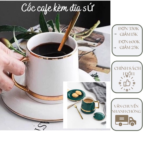 Bộ cốc cafe[VIDEO TỰ QUAY] ⭐𝑭𝑹𝑬𝑬 𝑺𝑯𝑰𝑷⭐cốc cafe đẹp bằng sứ có nắp, đĩa, tiện lợi tặng kèm thìa inox