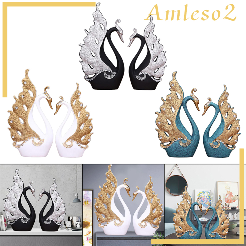 [AMLESO2]Set of 2 Swan Lover Statue Sculpture Resin Ornaments Centerpiece Craft Home Decor