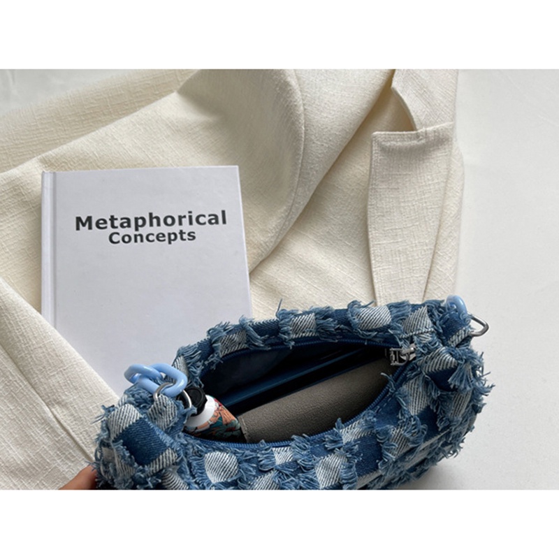 Túi IELGY đeo vai vải denim họa tiết kẻ sọc thời trang cho nữ