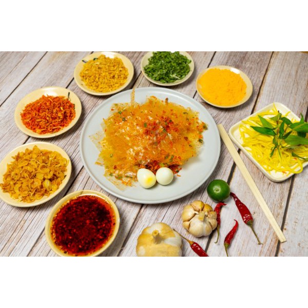 Bánh tráng trộn Tân Nhiên Sate tỏi - Đặc sản Tây Ninh – Bánh tráng siêu mỏng Bốn vị bao gồm: Bánh tráng trộn Tân Nh