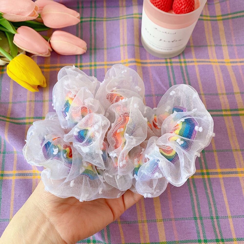 Scrunchies Dây Buộc Tóc Họa Tiết Màu Cầu Vồng độc đáo Thời Trang Cho Nữ