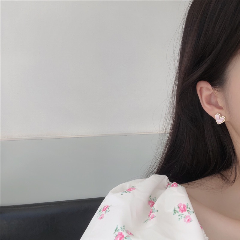 Bông Tai Hình Trái Tim Đính Đá Zircon Màu Vàng Hồng Dễ Thương Phong Cách Hàn Quốc Cho Nữ
