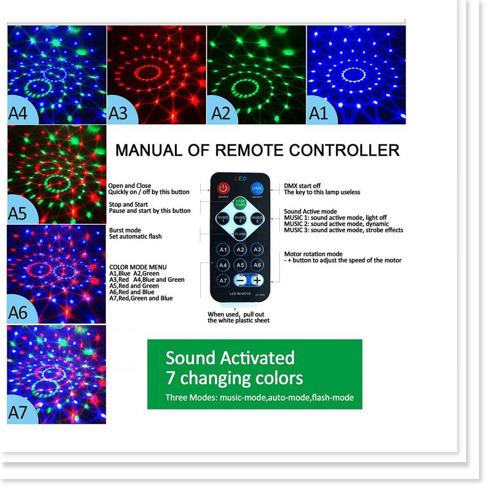 Freeship Đèn led xoay 7 màu cảm ứng theo nhạc cực đẹp-đèn sân khấu -đèn vũ trường ,giá rẻ