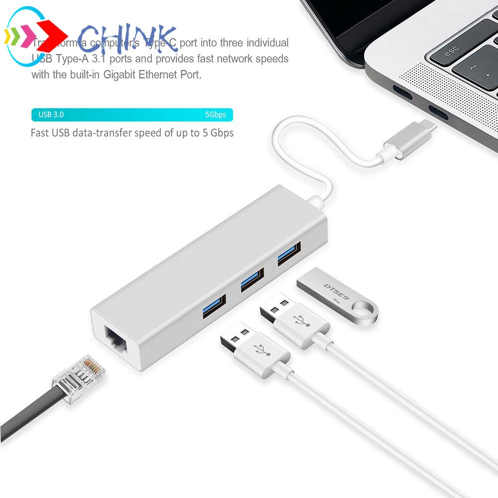 Bộ Chia 3 Cổng Usb 3.0 Tốc Độ Cao / Màu Vàng / Bạc / Xám / Xám Bằng Hợp Kim Nhôm Cho Máy Tính Rj45