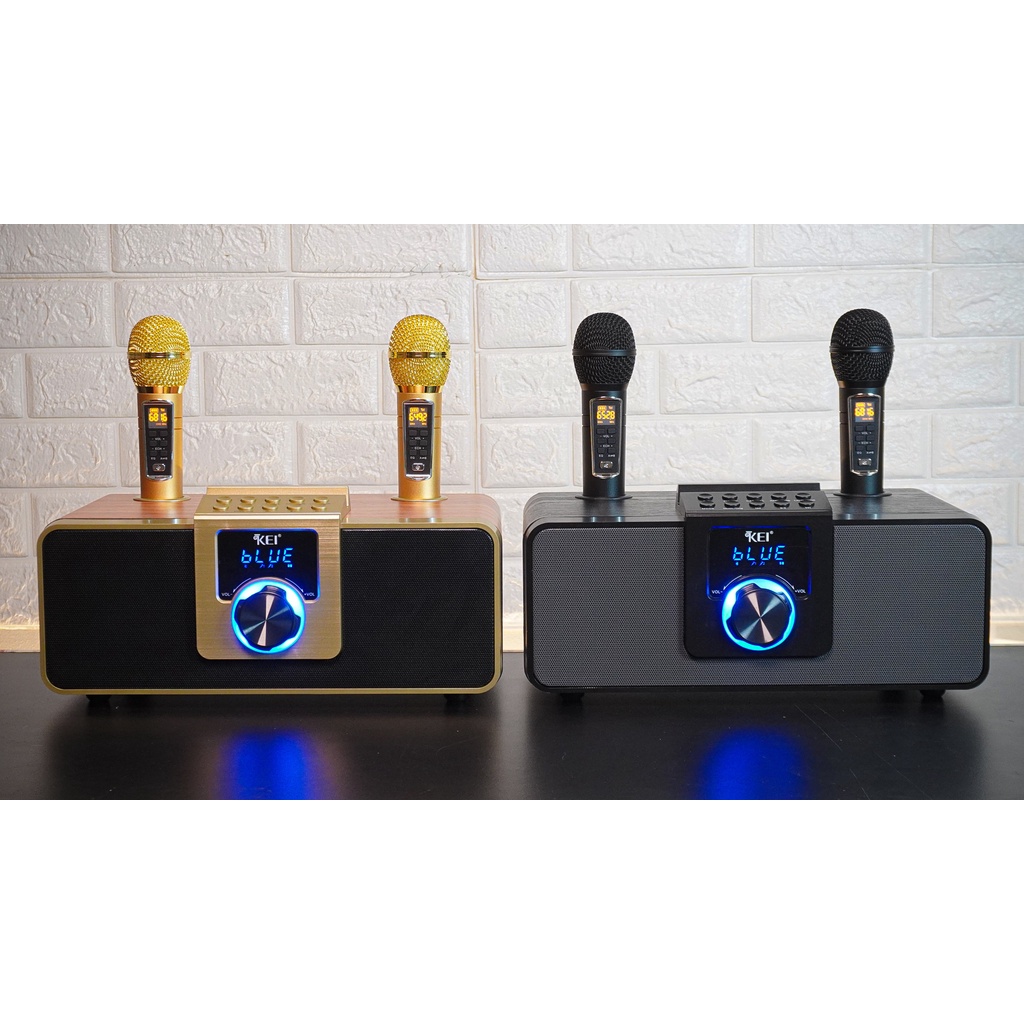Loa karaoke bluetooth KEI K08-Tặng kèm 2 micro không dây có màn hình LCD-Sạc pin cho mic ngay trên loa-Chỉnh bass treble