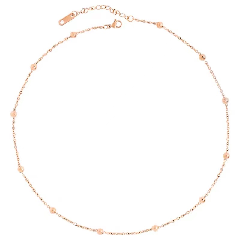Dây chuyền bằng thép titan mạ vàng hồng 18K đính hạt tròn đơn giản chống nước và mồ hôi thời trang Hàn Quốc đơn giản