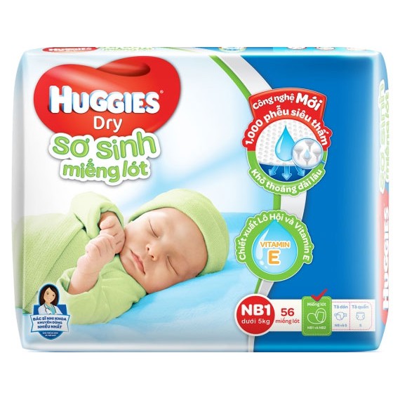 Miếng lót sơ sinh Huggies NB1 - dưới 5kg (56 miếng)