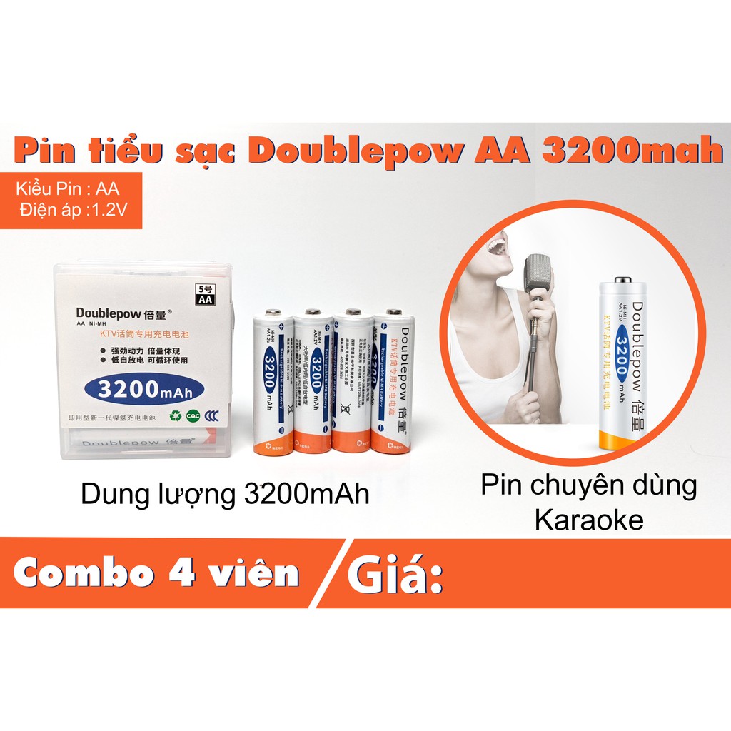 Combo 4 Pin sạc AA 3200mah và sạc đa năng Doublepow DP-B02 chính hãng, chất lượng: giá siêu tốt hàng nhập loại 1 - Bảo h