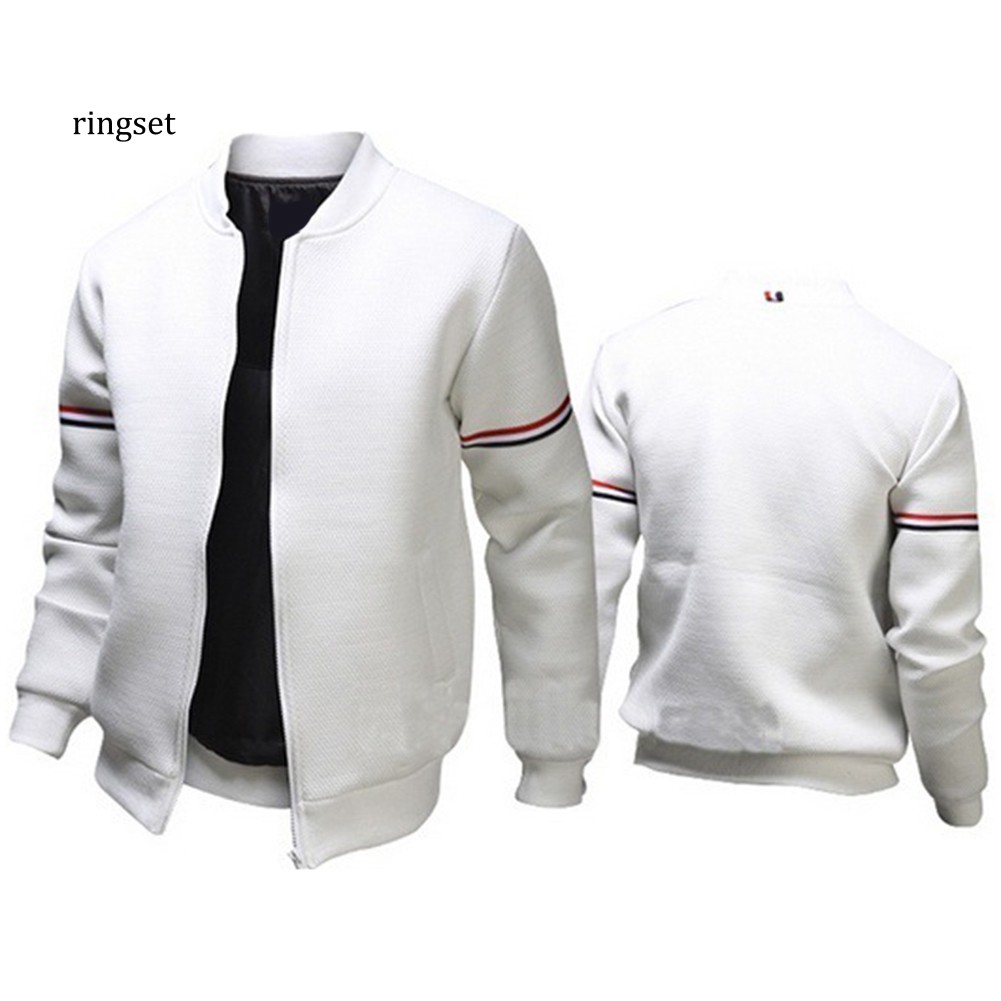 RNSE Men Outdoor Sports Striped Long Sleeve Zipper Bomber Jacket Windbreaker Coat | BigBuy360 - bigbuy360.vn