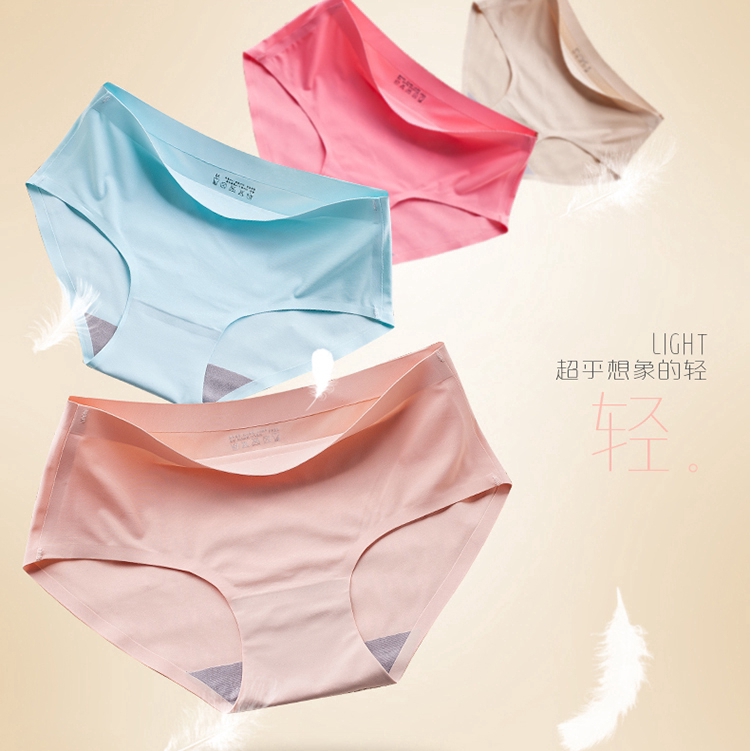 Women Seamless Ice Silk Mid Waist Panties/ Soft Breathable Comfortable Underwear/ Solid Color Hipster Briefs