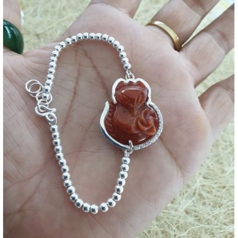 Vòng Tay Bi Bạc Mặt Hồ Ly Ng0c Màu Đỏ