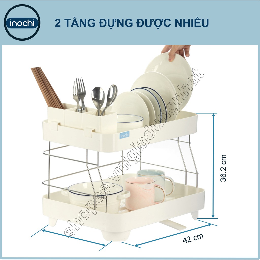 [Mã LTPAA28 giảm 15K đơn 149K] [Xuất Nhật] Kệ Chén Bát Đa Năng INOCHI 2 Tầng, Chất Liệu Nhựa Cao Cấp Có Khay Thoát Nước