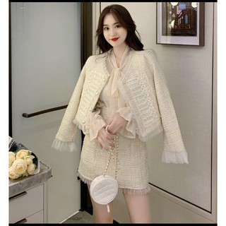 [Sét áo khoác +chân váy ngắn dạ tweed cực sang chảnh