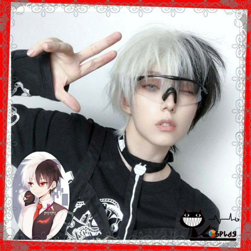 [Sẵn] Wig/Tóc giả cosplay Monokuma - Danganronpa teen nam nửa đen trắng [Miu Cosplay]