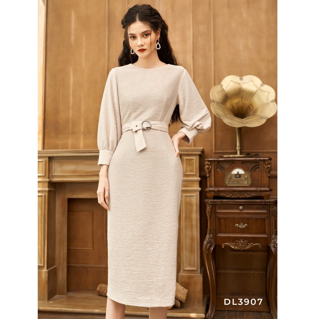 Đầm ôm tay bồng Emspo, đai eo rời DL3907