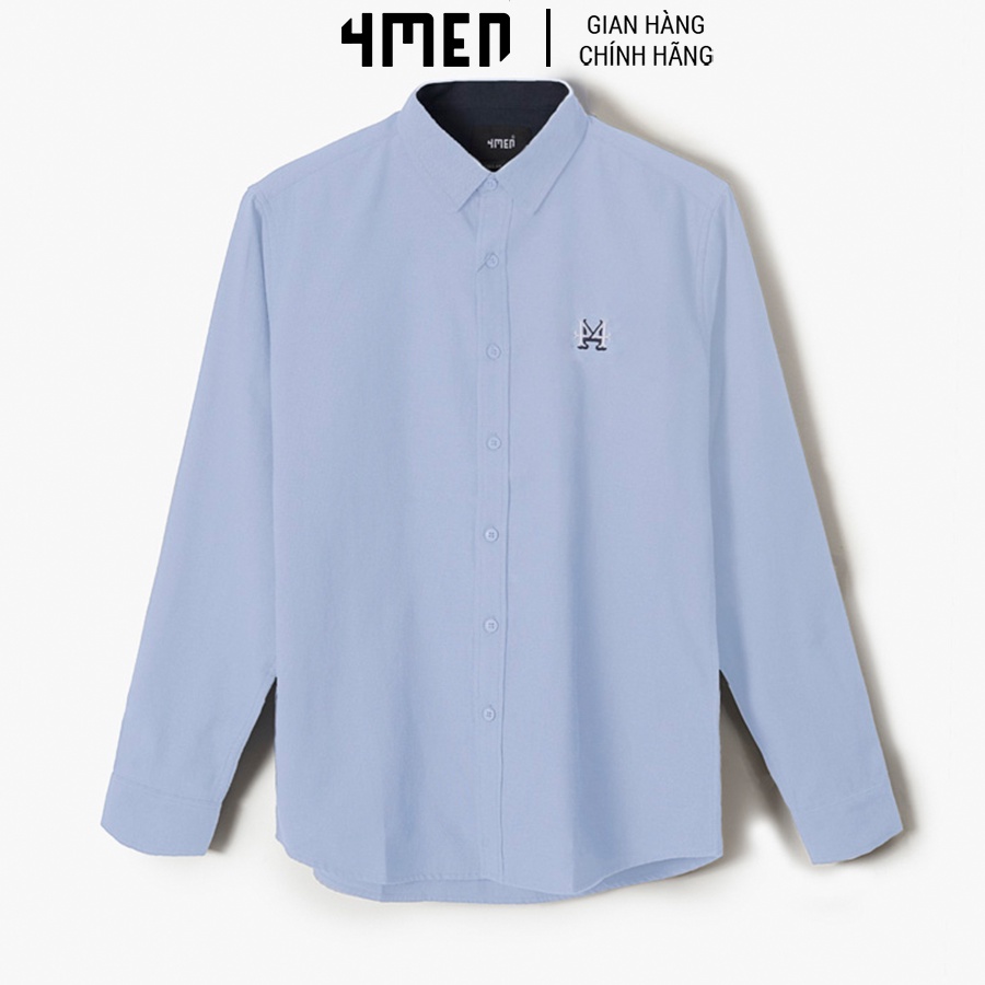 Áo Sơ Mi Nam 4MEN Oxford Thêu Logo 4M SM085 tay dài, cổ cách điệu, vải oxford và cotton thoáng mát, mềm mịn