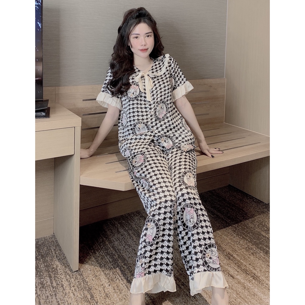 Đồ Bộ Pijama, Bộ đồ Pijama lụa mềm mại, thiết kế áo cộc, quần dài họa tiết trẻ trung, chất liệu mát lịm - 𝑴𝑰𝑵𝑺𝑯𝑶𝑷 | BigBuy360 - bigbuy360.vn
