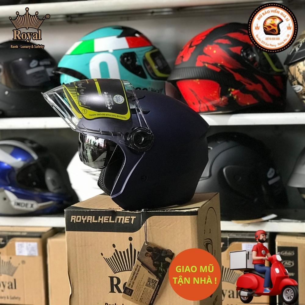 Royal M268 Mũ nón bảo hiểm 3/4 có 2 lớp kính chính hãng cao cấp nam nữ giá rẻ bảo hành 12 tháng màu đen mờ nhám bóng