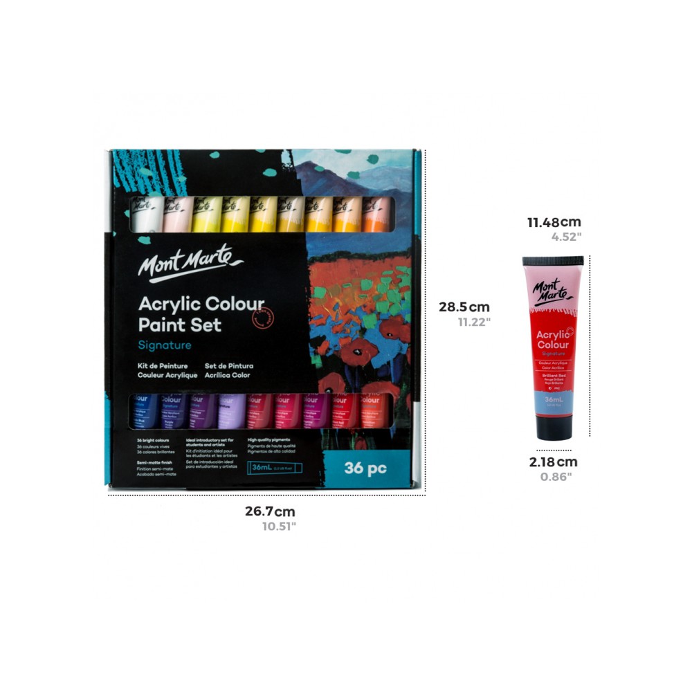 Set màu Acrylic Mont Marte Signature Acrylic Paint - 18 / 36 / 48 màu - 36ml