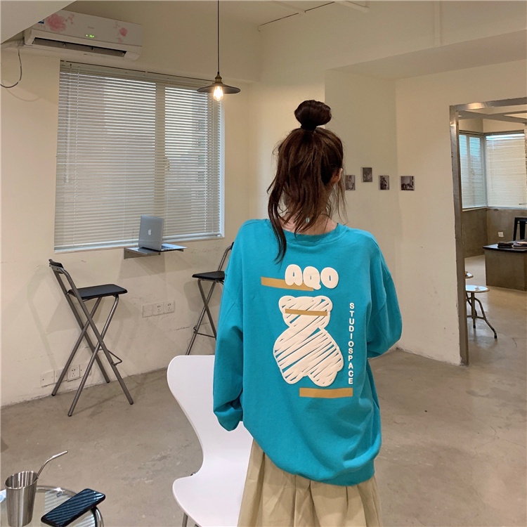 Áo Sweater Tay Dài Dáng Rộng In Họa Tiết Hoạt Hình Dễ Phối Đồ