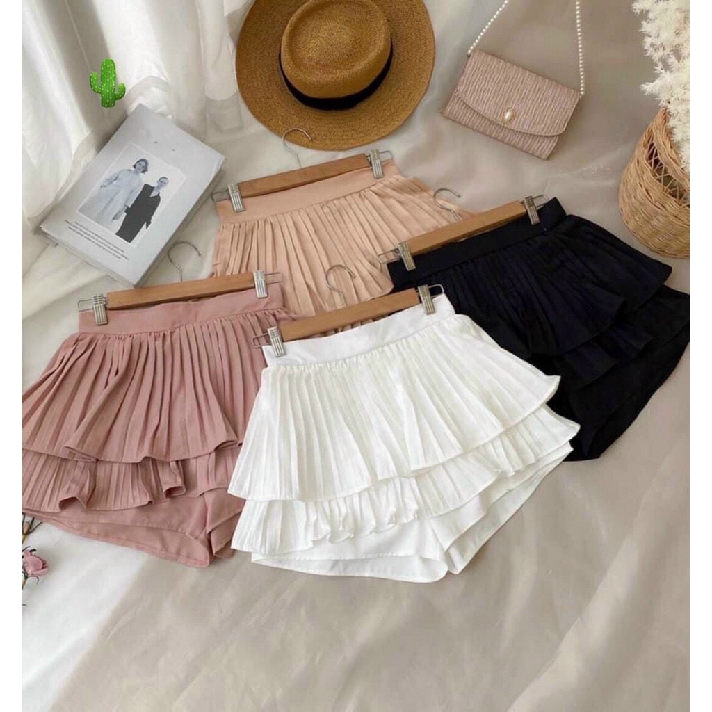 chân váy ngắn dập li 2 tầng