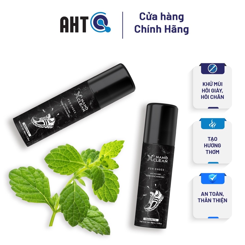 Chai xịt giày diệt khuẩn khử mùi hôi giày, hôi chân Nano Xclean For Shoes 100ml Hương Bạc Hà - Nano Bạc AHT Corp (AHTC)