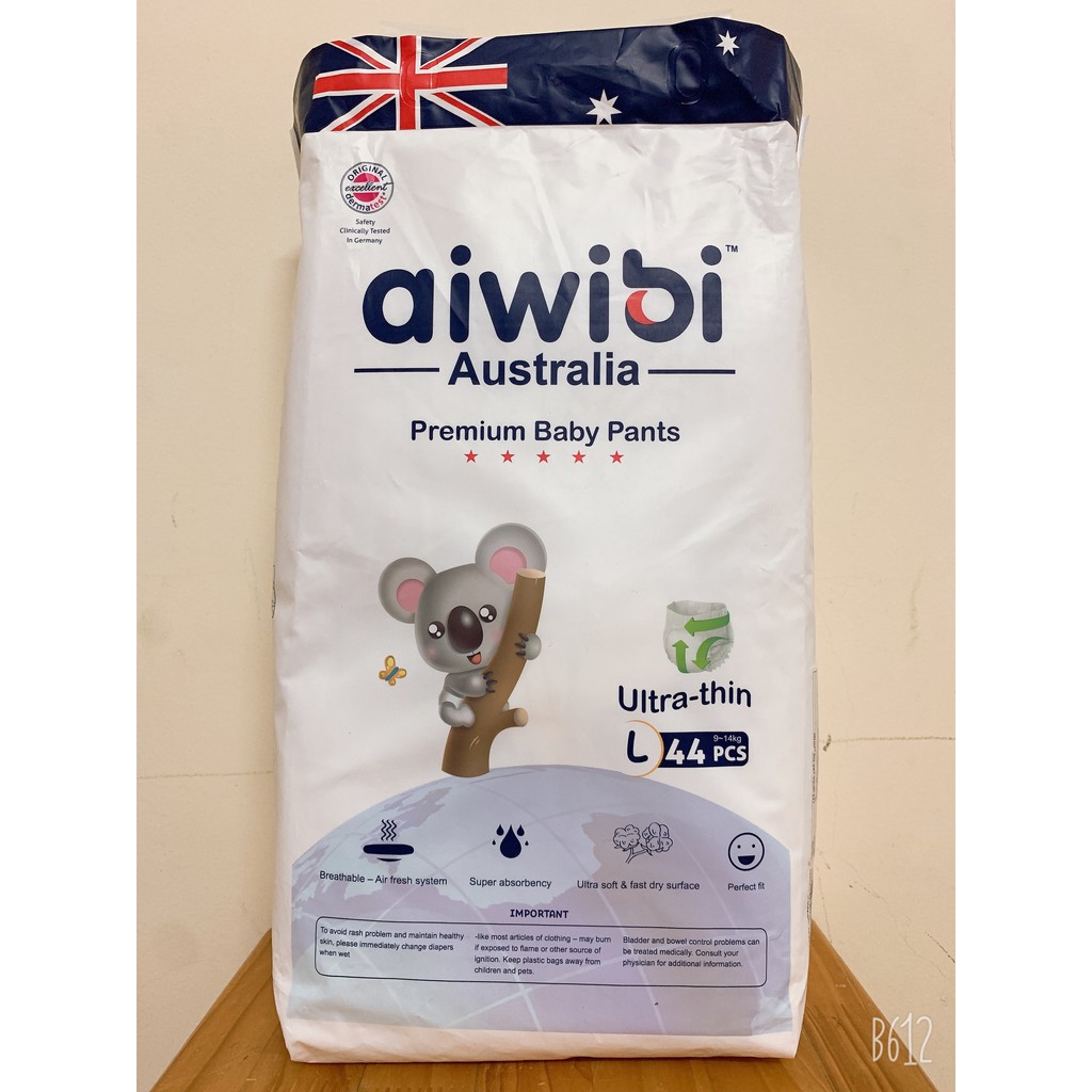 TÃ QUẦN TRẺ EM AIWIBI AUSTRALIA SIÊU THẤM-MỎNG, AN TOÀN DA. SIZE: M(48 MIẾNG), L(44 MIẾNG), XL(40 MIẾNG), XXL(36 MIẾNG)