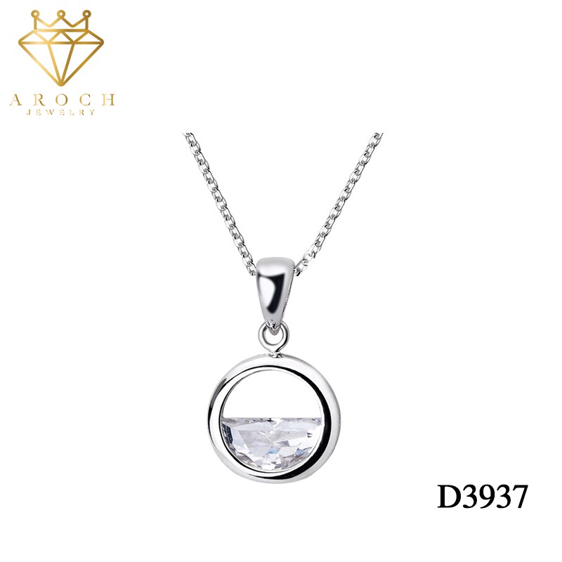 Dây chuyền bạc Ý s925 mặt đá tròn xinh tươi D3937 - AROCH Jewelry