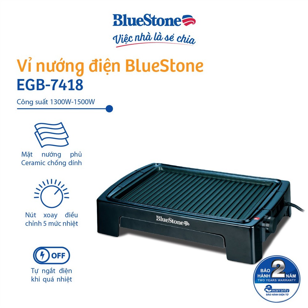 Vỉ nướng điện BlueStone EGB7418 Công Suất 1500W BẢO HÀNH CHÍNH HÃNG