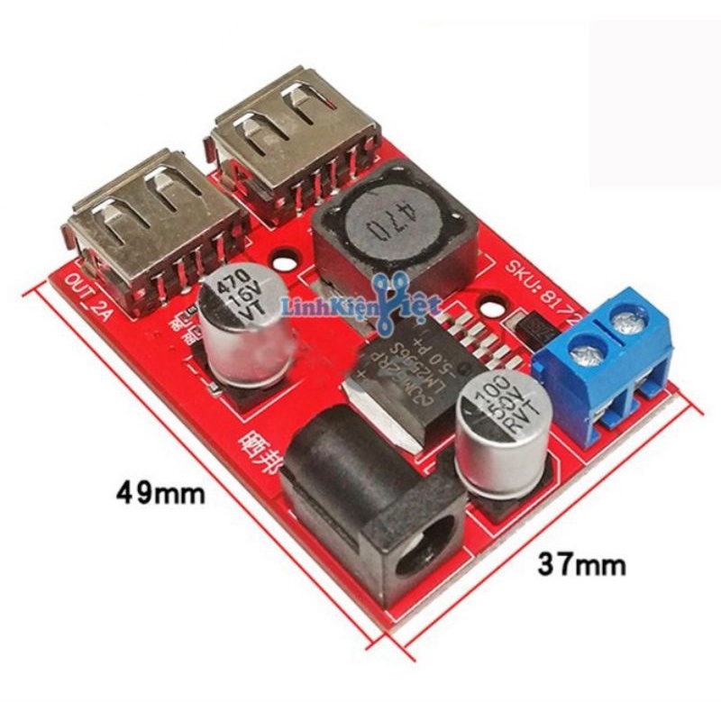 Module Hạ Áp Buck DC-DC Vin 6 - 40V Vout 5V 3A 2 Đầu RA V2