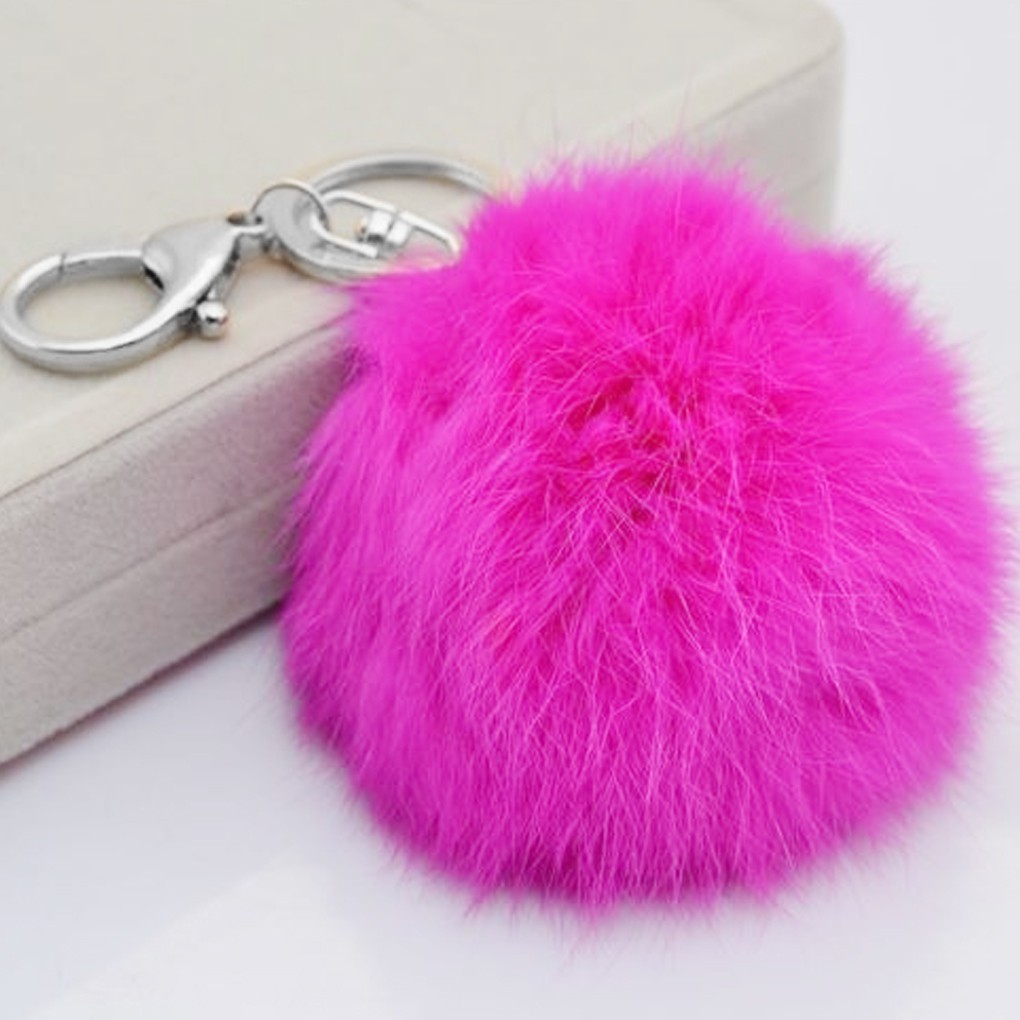 Móc khóa gắn quả bông 8cm dễ thương mềm mịn