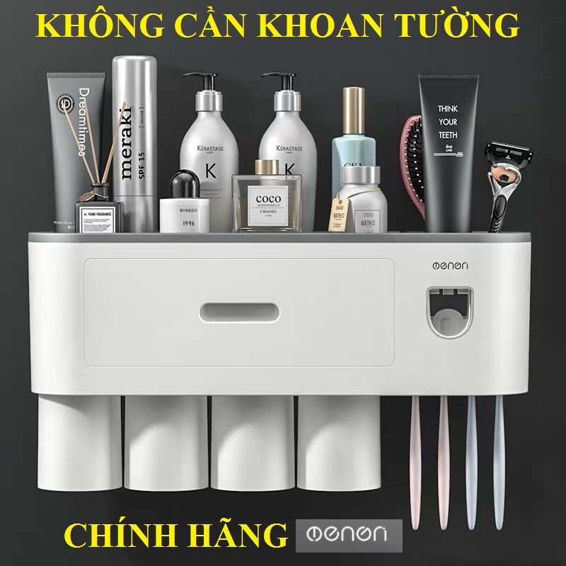Bộ nhả kem đánh răng tự động thông minh EONON kệ để bàn trải đánh răng thiết kế sang trọng không cần khoan tường