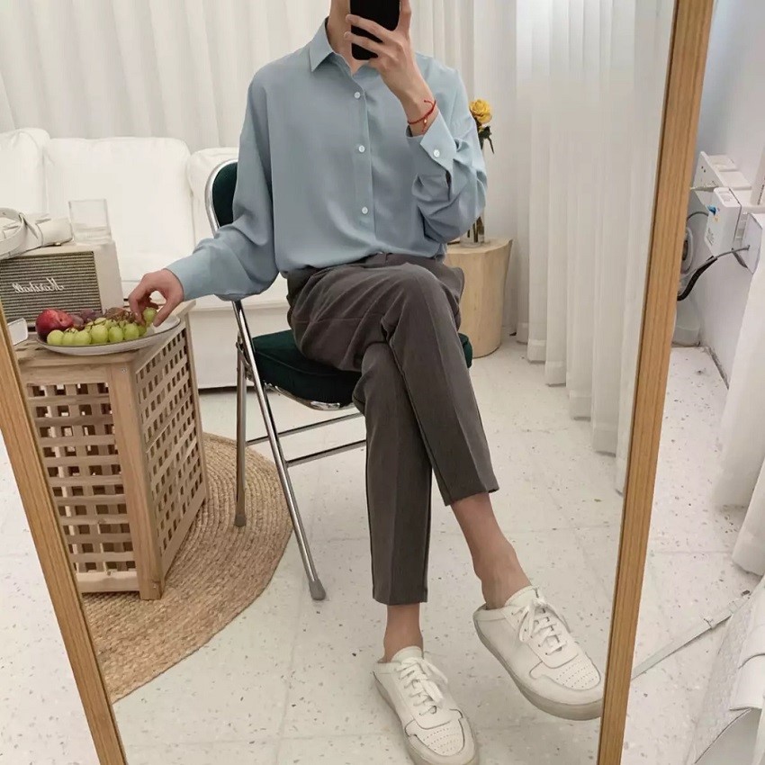 Áo sơ mi dài tay form rộng màu nâu xanh đen trắng bạc hà, thời trang hiện đại phù hợp cho giới trẻ