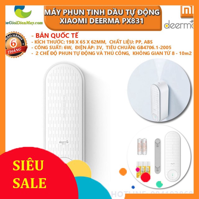 [SiêuRẻ] [Bản quốc tế] Máy phun tinh dầu, tạo hương thơm tự động Xiaomi Deerma PX831 - Bảo hành 6 tháng - Shop Thế Giới 