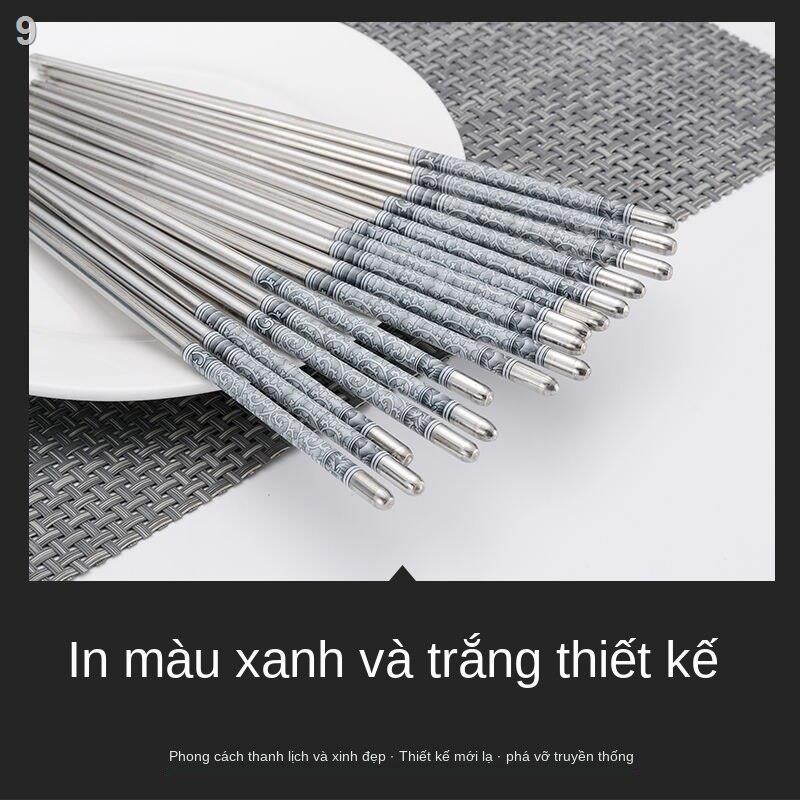 [Chống nấm mốc và kháng khuẩn] Đũa inox sứ xanh trắng gia dụng chống trơn trượt bỏng bộ đồ ăn không biến dạng bán bu