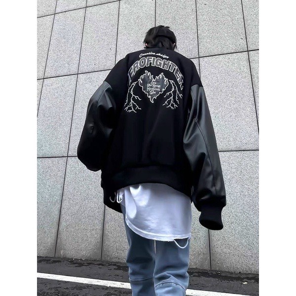 Áo Khoác Nam Nữ, Áo Bomber FORGET Dáng Sport Nỉ Phối Tay Da
