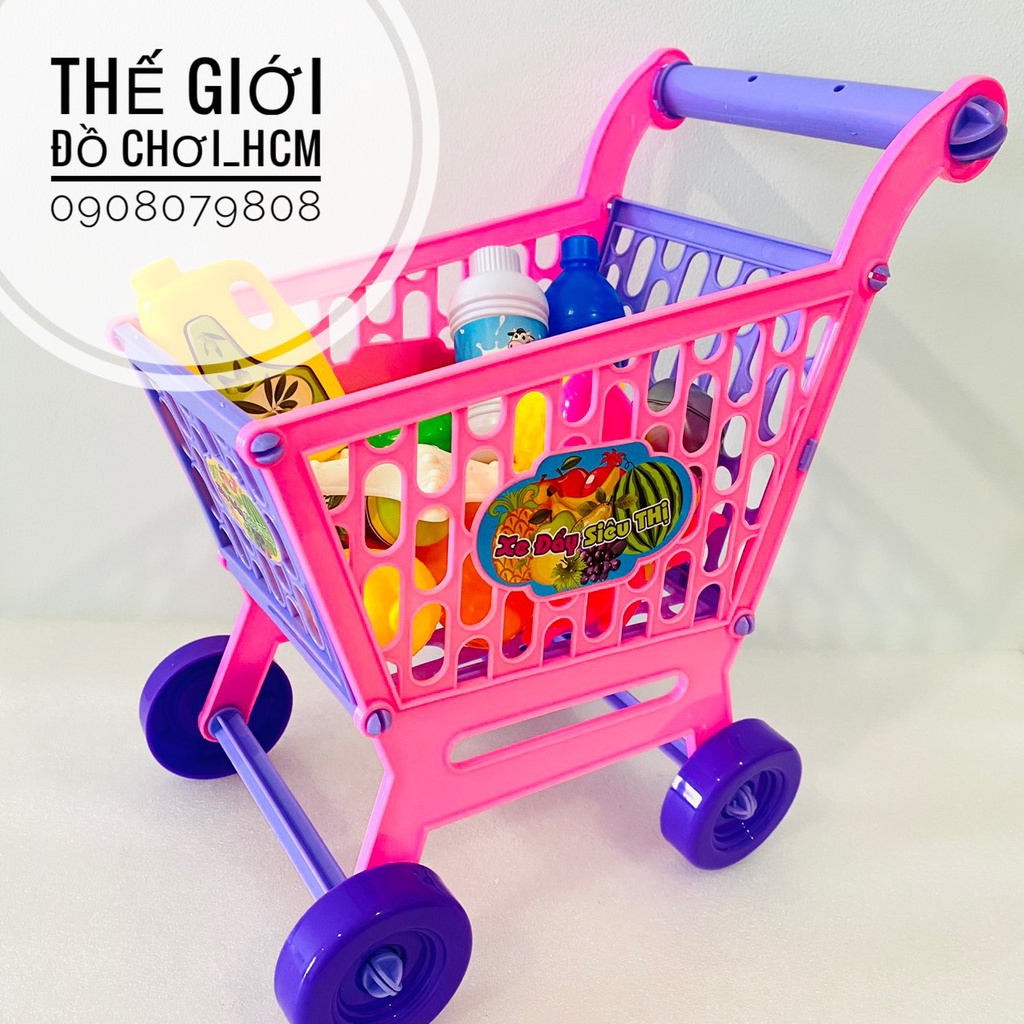 [KÈM TRÁI CÂY] Đồ chơi Túi xe đẩy siêu thị CAO 38CM dành cho bé thích nấu ăn, nhà bếp, cắt thái hoa quả, đồ hàng 0264