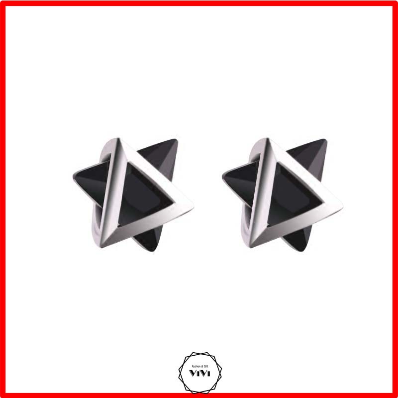 Bông tai bạc nam tam giác kép Triangle – khuyên tai bạc ViVi_Gift