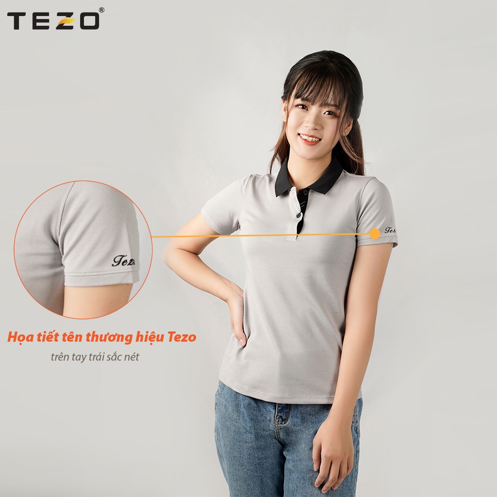 Áo thun nữ TEZO, polo ngắn tay công sở chất liệu cotton phom ôm tôn dáng 2106APCT15