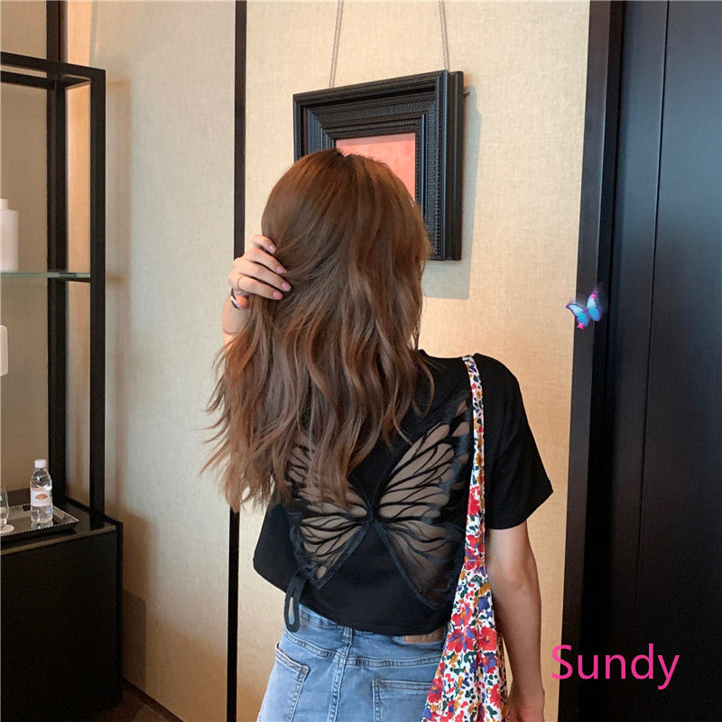 Áo Thun Ngắn Tay Dáng Rộng In Hình Bướm Thời Trang Dễ Thương