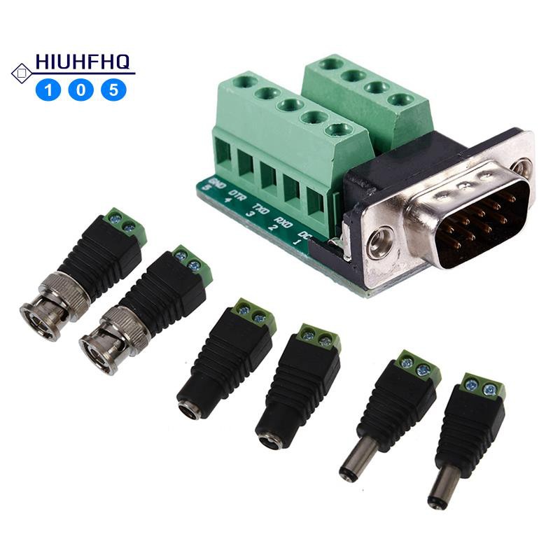 Set 2 Đầu Chuyển Đổi Cat5 Sang Bnc Male + 4 Đầu Cắm 5.5x2.1mm Male Female Dc Db9 D-Sub 9 Pin Male