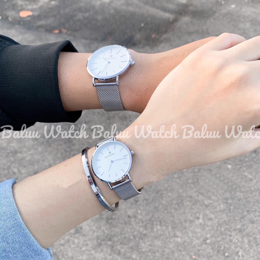 Đồng hồ nam nữ DV14 2 kim - Mặt trắng dây thép bạc