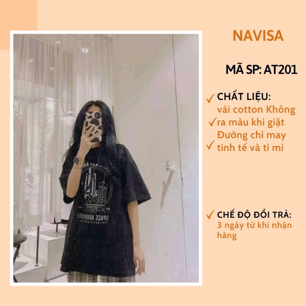 Áo thun nữ form rộng tay lỡ in hình cổ tròn NAVISA AT27