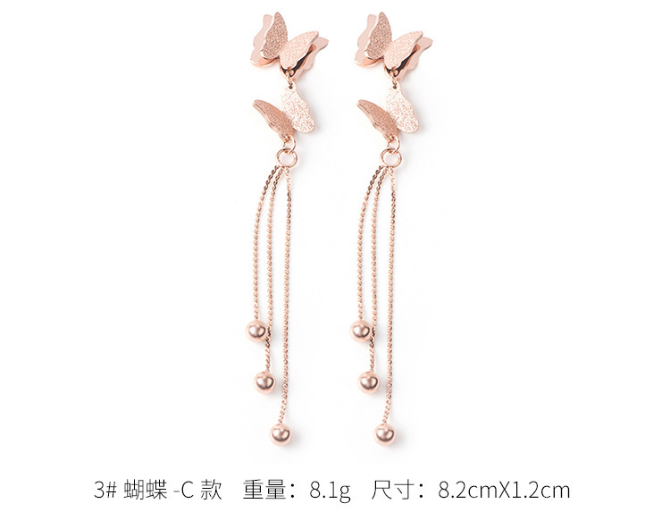 Japan and Korea temperament temperament tassels titanium steel hollow triangle pearl earrings fashion diamond rose gold butterfly love geometric zircon roman alphabet earrings women